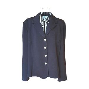 NEW ST. JOHN Evening  Classic Knit Navy Blazer with Rhinestone Buttons.